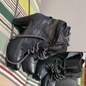 Grey Leather Lace-Up Ankle Boots